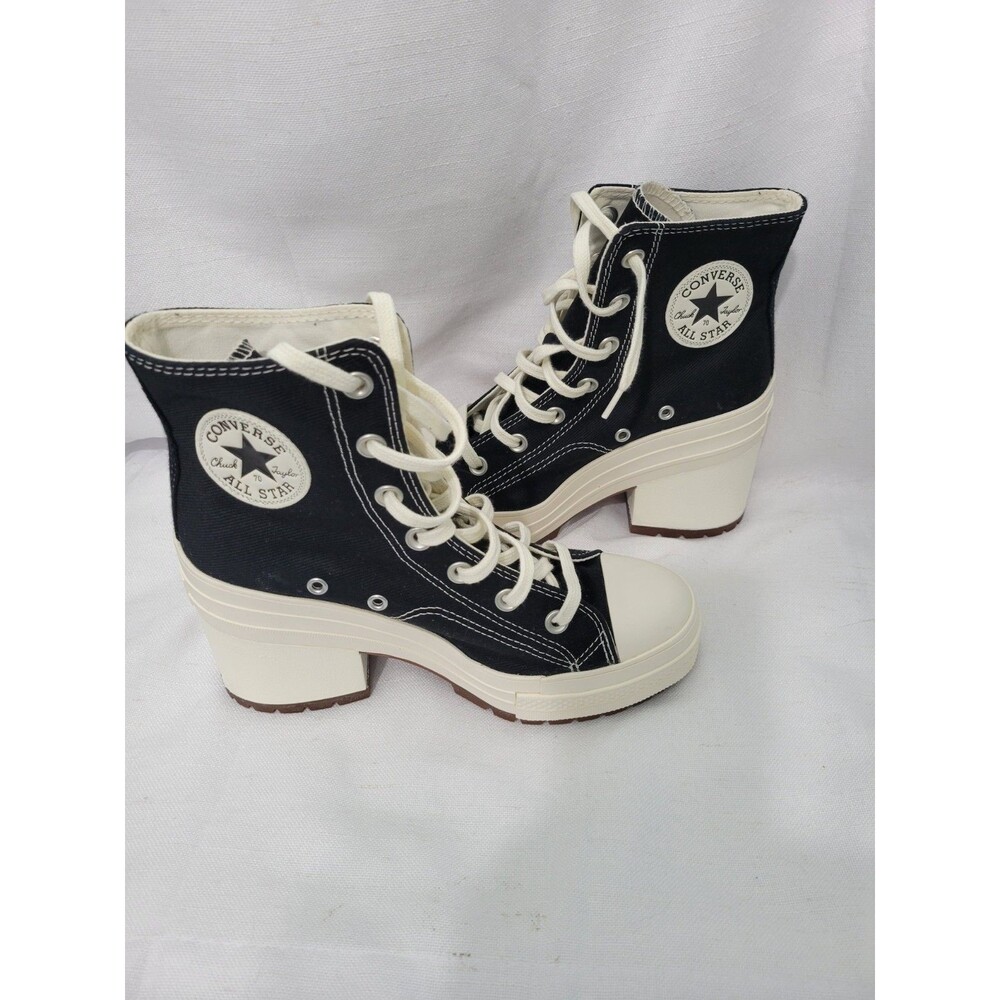 Converse Chuck 70 Heel Platform Block Heel Canvas Boots Black White Women's 7.5